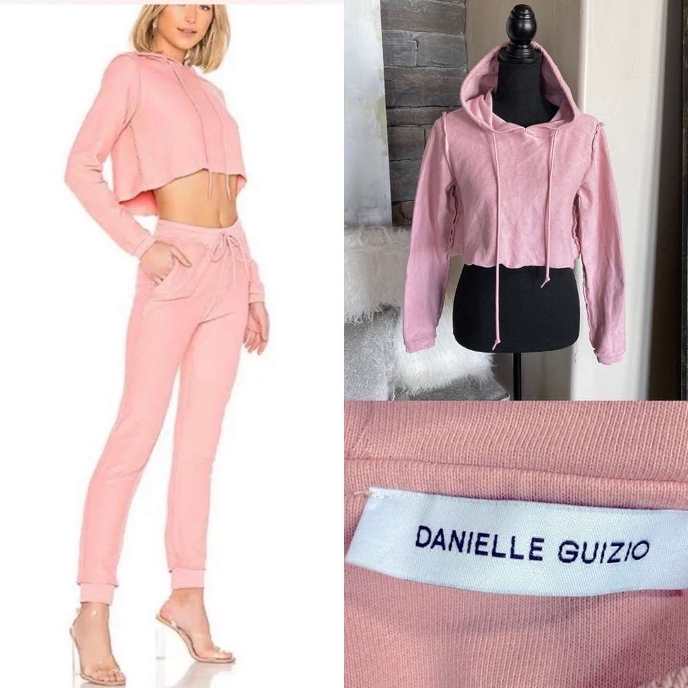Danielle Guizio Pink Inside Out Cropped Hoodie
